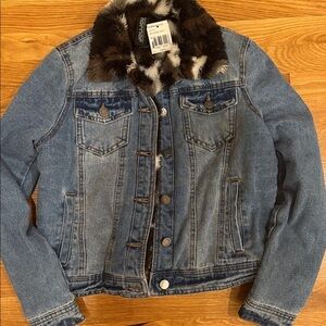 Jou Jou Denim Jacket with Faux Fur Trim- NWT -Size Small